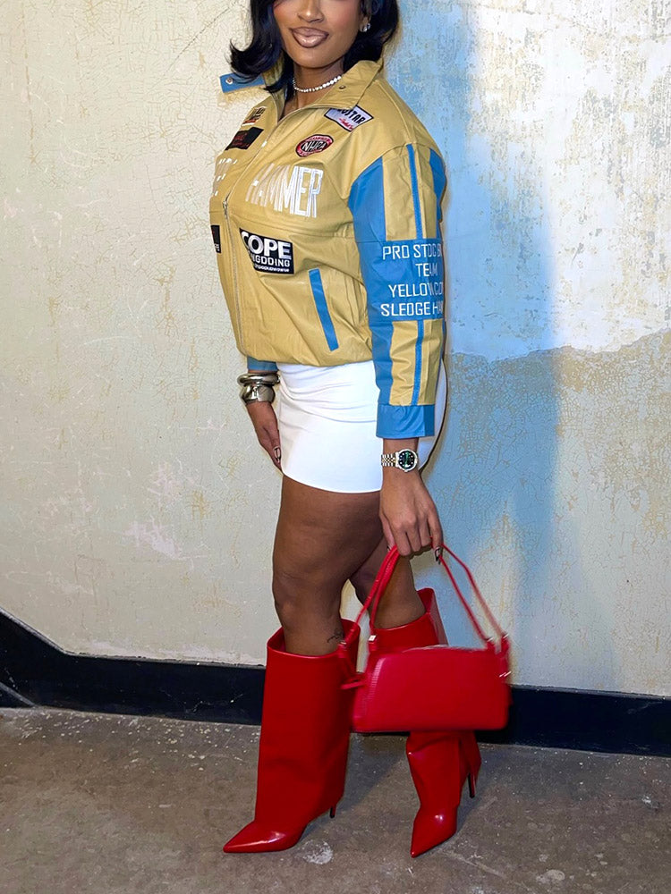 Contrast Leather Moto Jacket