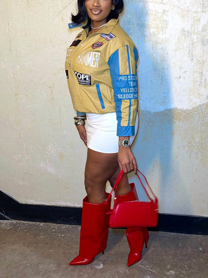 Contrast Leather Moto Jacket