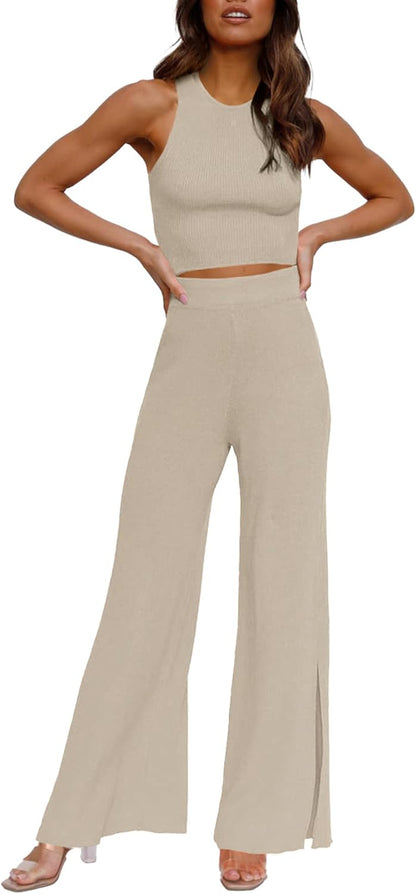 Ribbed Crop Top Split Pants