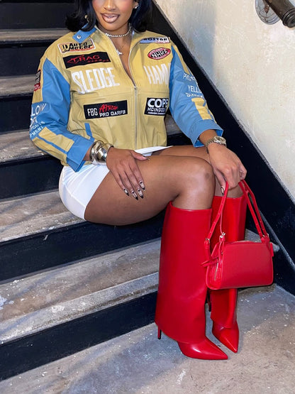 Contrast Leather Moto Jacket