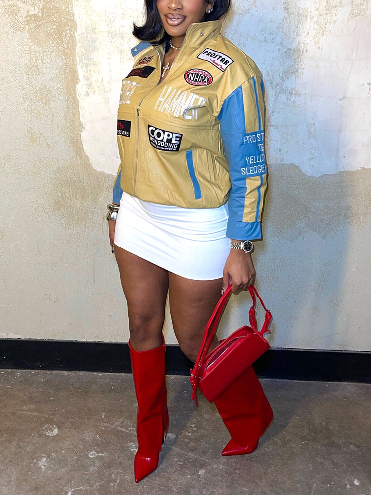 Contrast Leather Moto Jacket