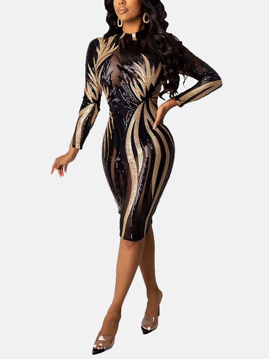 Sequin Mesh Bodycon Midi Dress