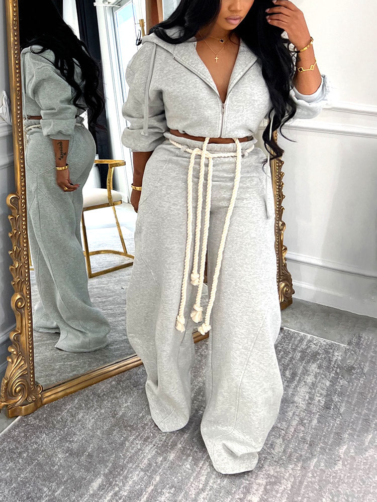 Rope Hoodie Jacket & Wide Jogger Set
