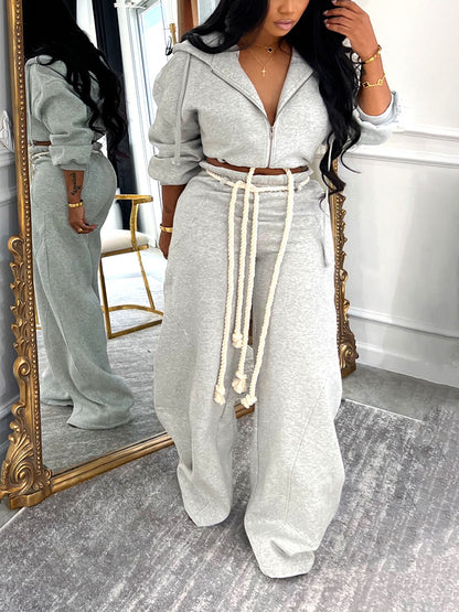 Rope Hoodie Jacket & Wide Jogger Set
