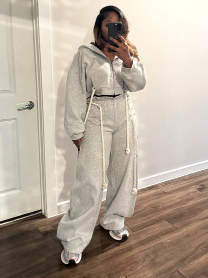 Rope Hoodie Jacket & Wide Jogger Set