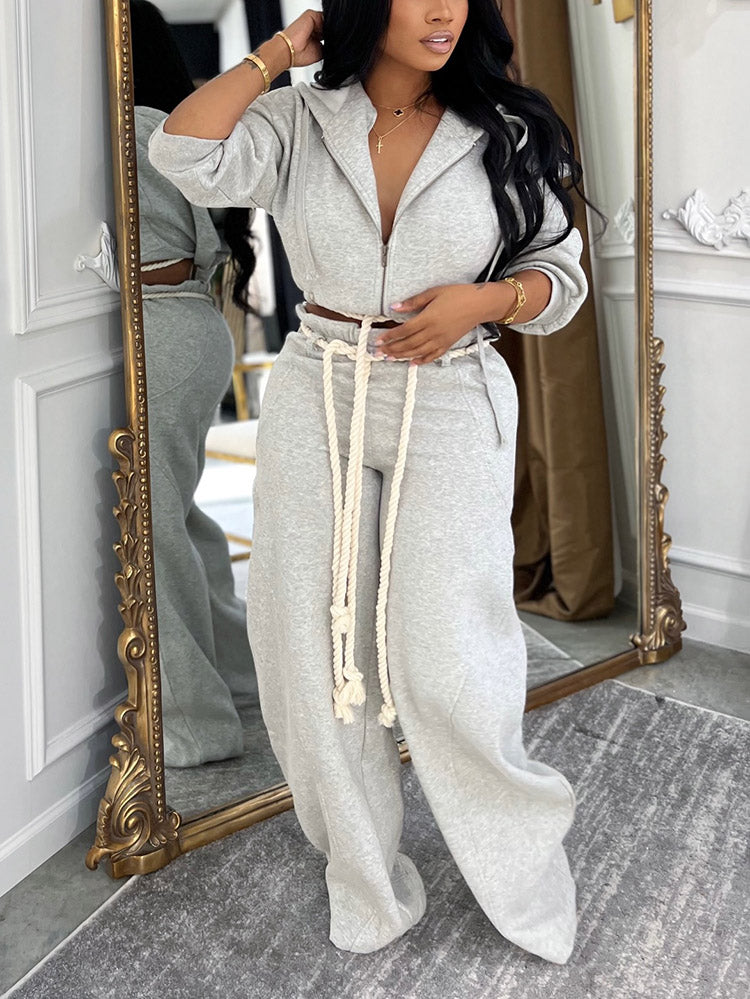 Rope Hoodie Jacket & Wide Jogger Set