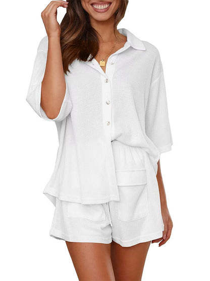 Button Down Shirt Shorts Set