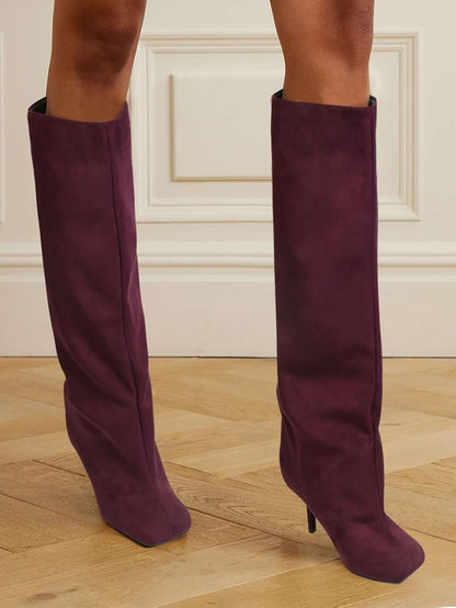 Suede Wide Calf Square Toe Boots