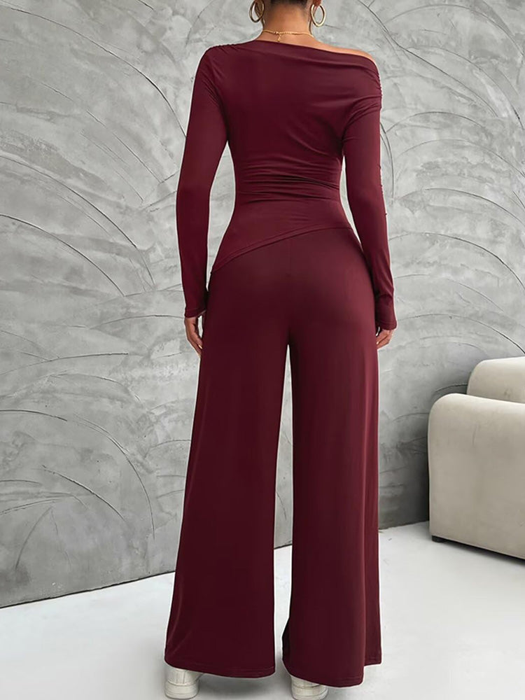 Asymmetrical Top Wide Pants Set