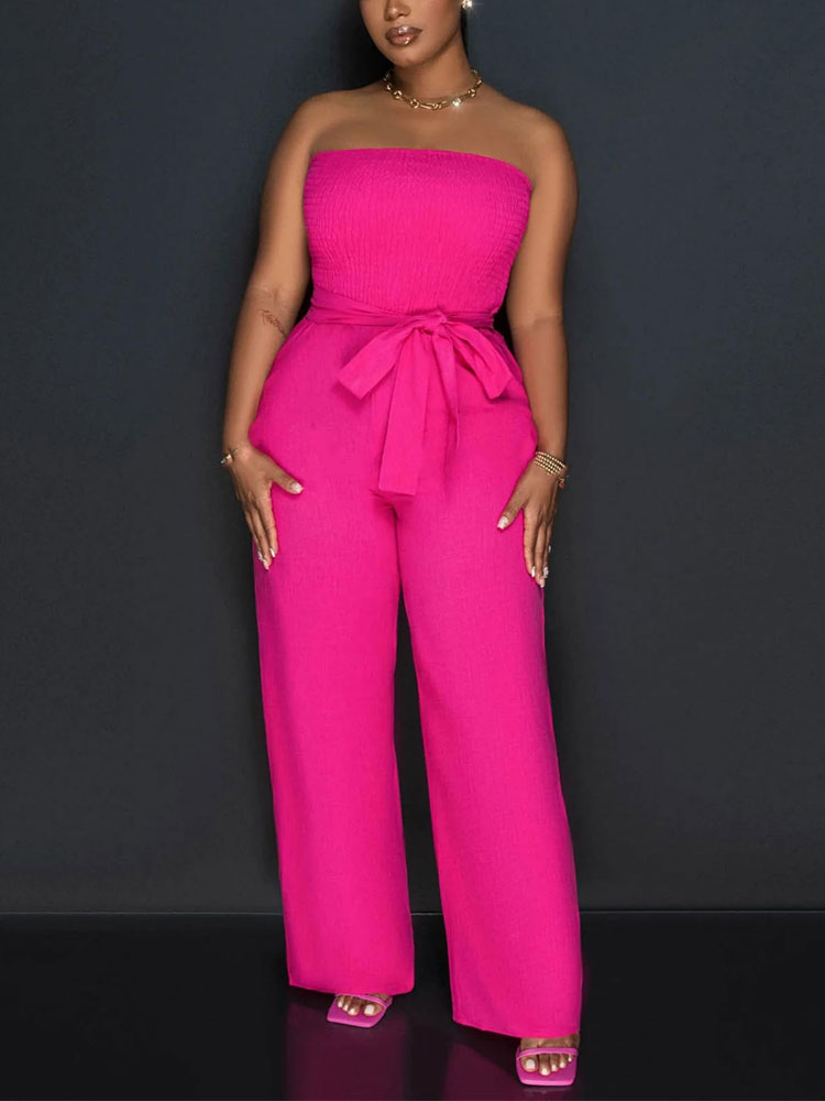 Strapless Belted Wide Jumpsuit