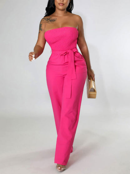 Strapless Belted Wide Jumpsuit