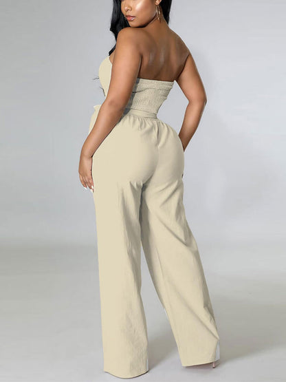 Strapless Belted Wide Jumpsuit