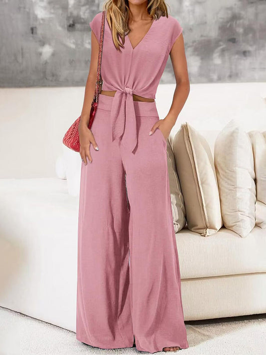 Tie Top Wide Pants Set