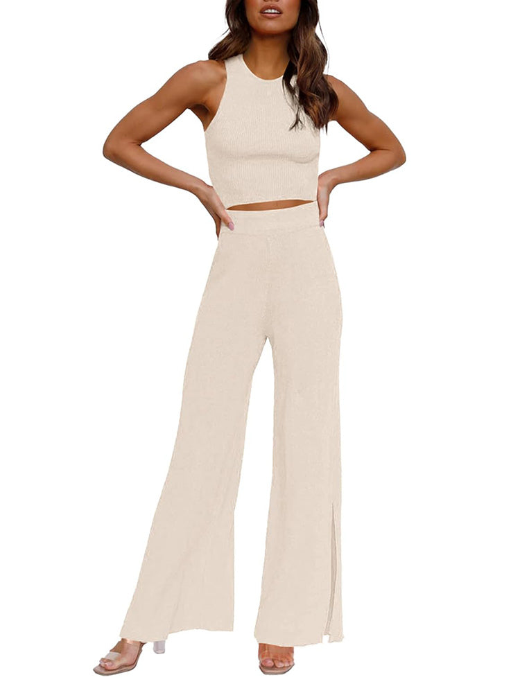 Ribbed Crop Top Split Pants