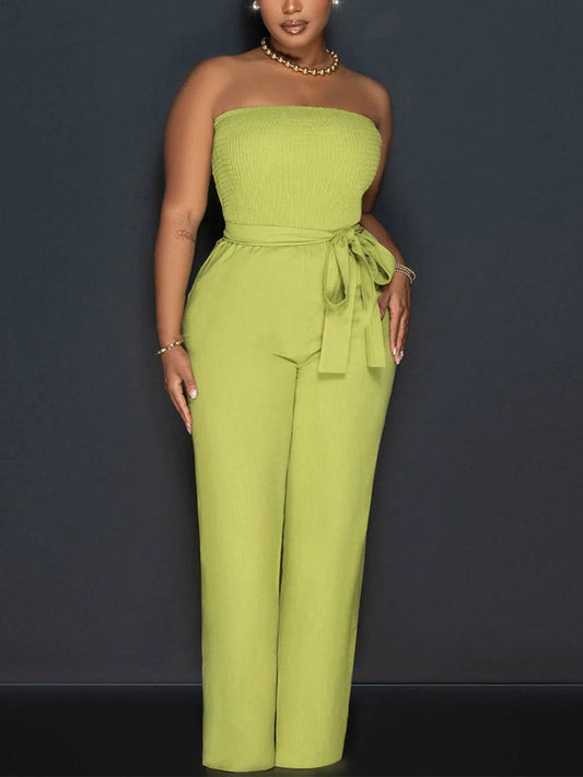 Strapless Belted Wide Jumpsuit