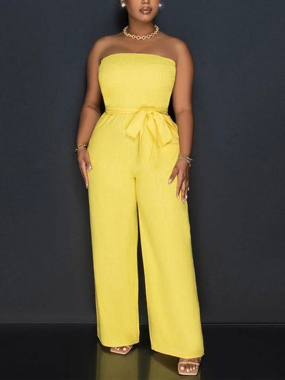 Strapless Belted Wide Jumpsuit