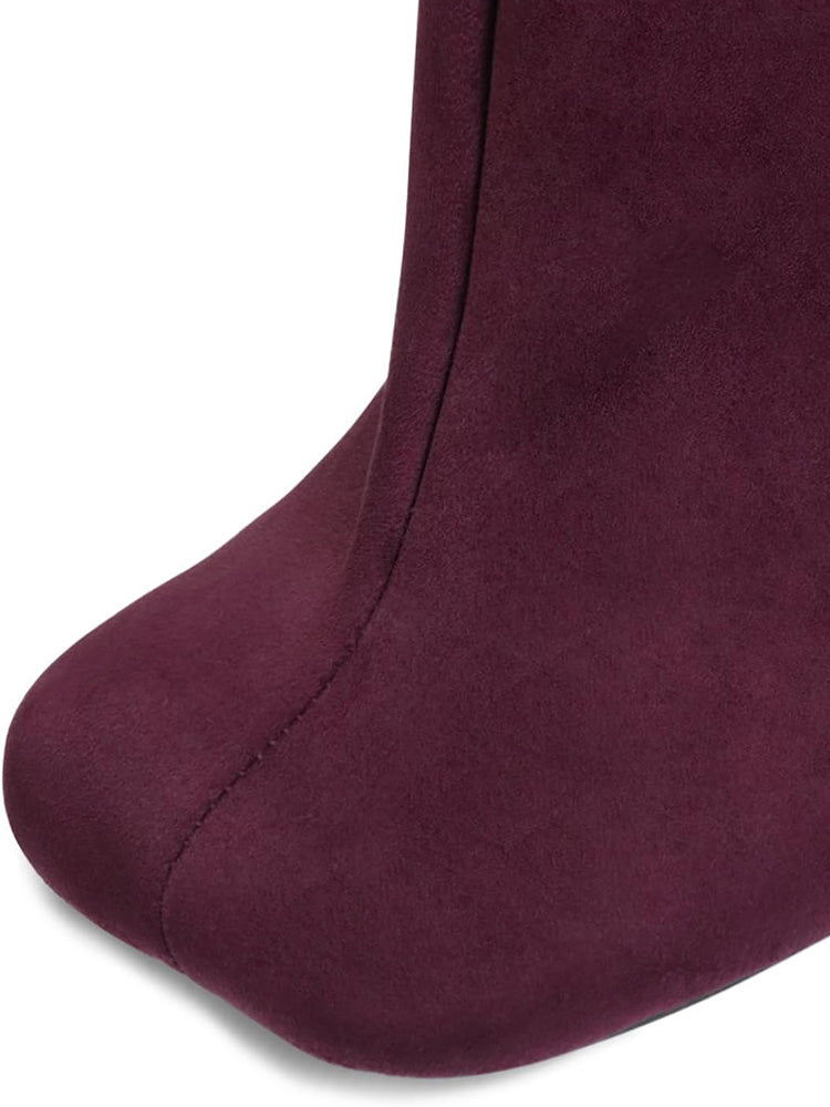 Suede Wide Calf Square Toe Boots