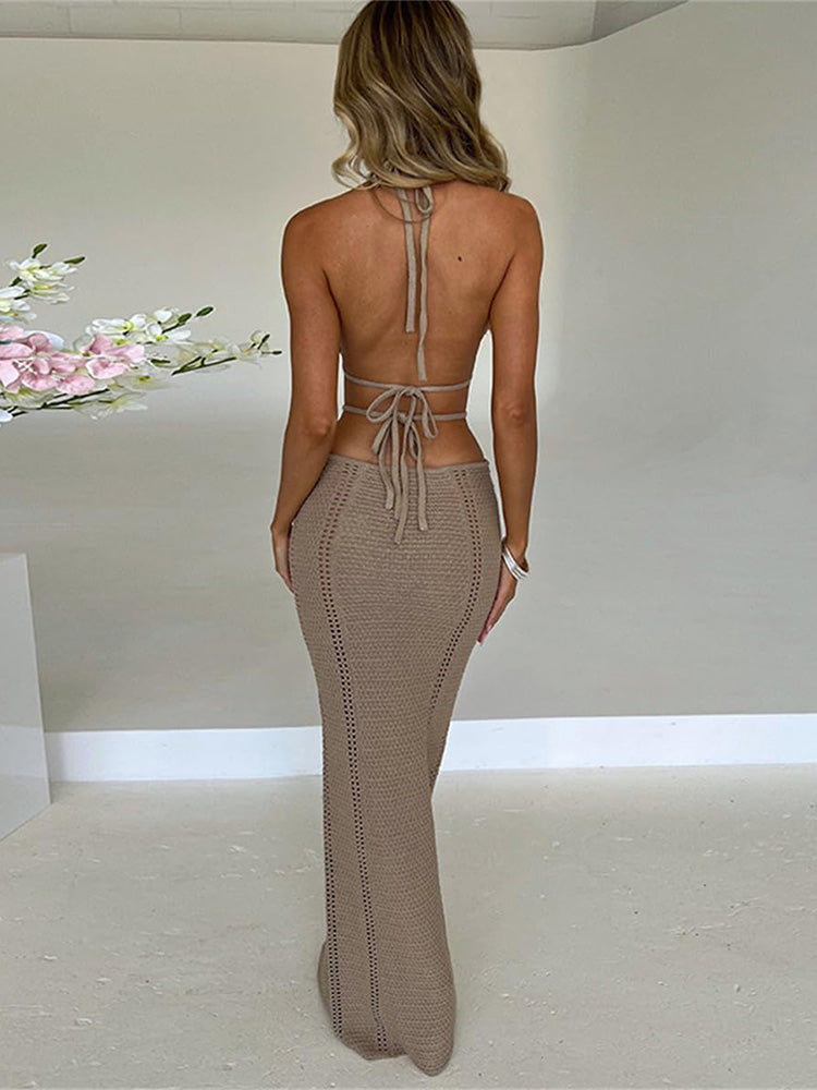 Halter Cutout Backless Knit Dress