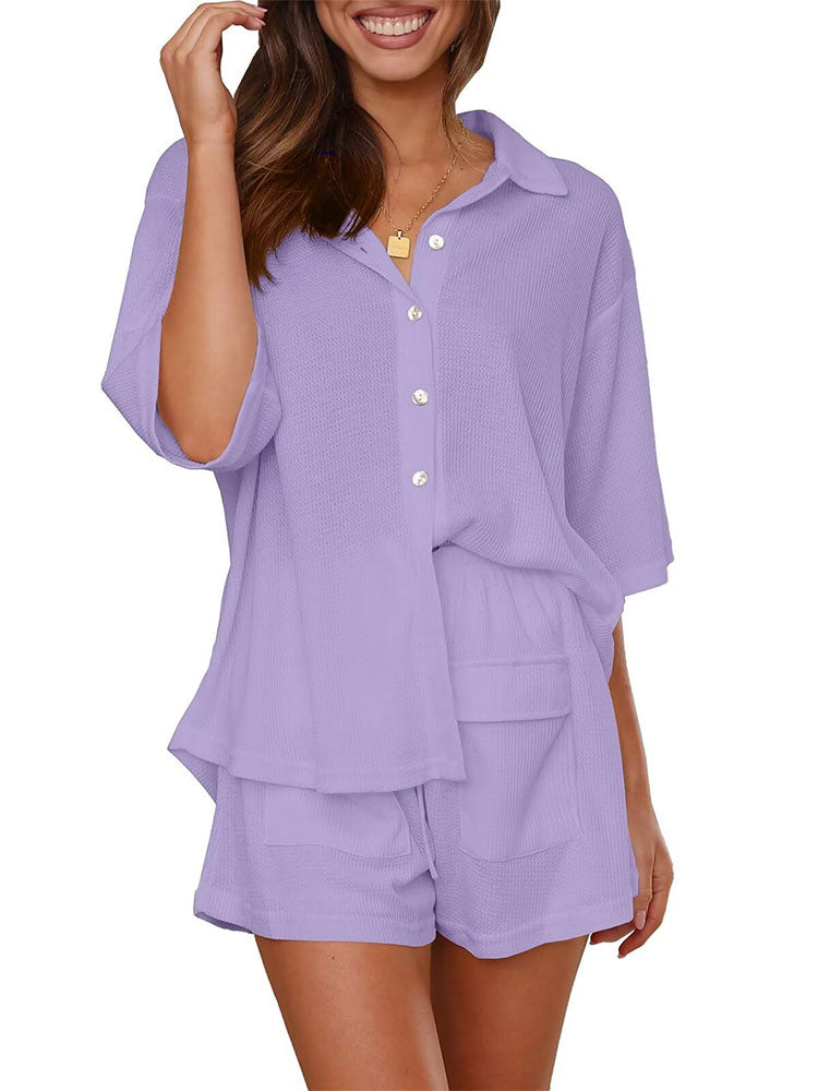 Button Down Shirt Shorts Set