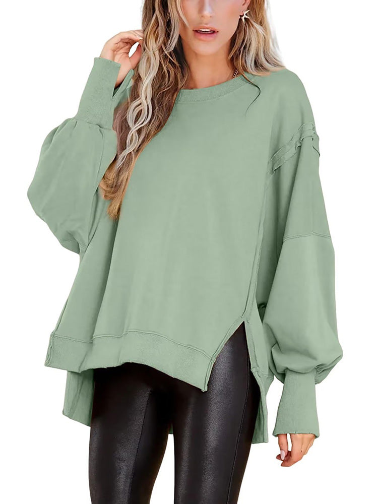 Crew Neck Oversized Split Sweatshirt