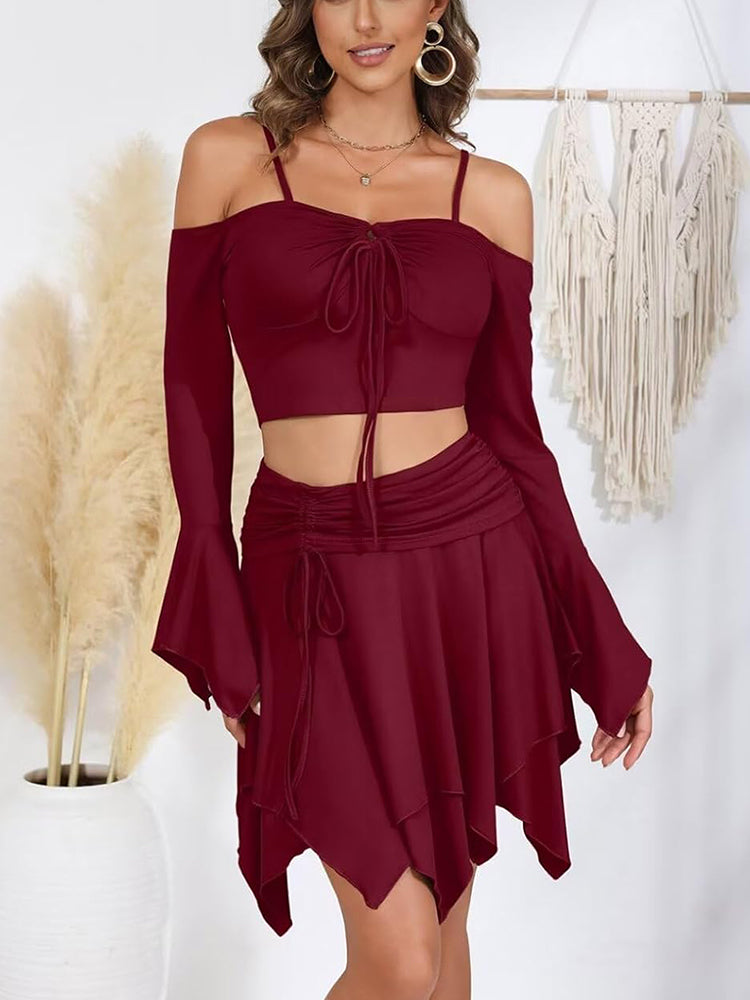 Bell Sleeve Top Ruffled Skirt Set