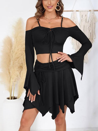 Bell Sleeve Top Ruffled Skirt Set