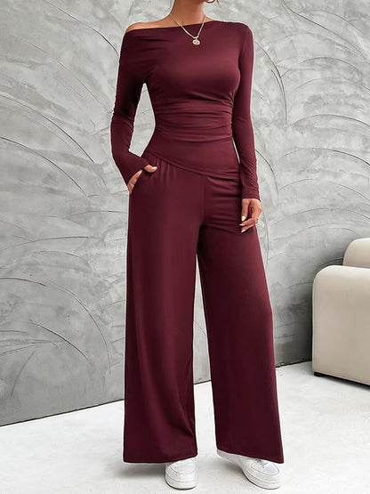 Asymmetrical Top Wide Pants Set