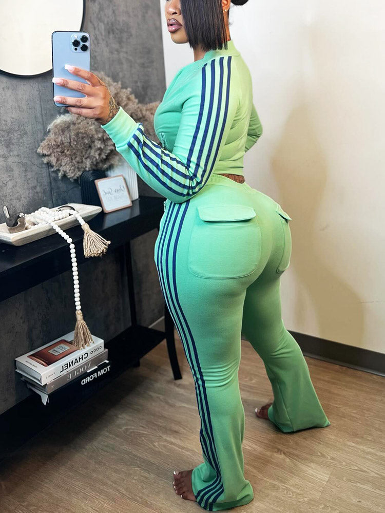 Athleisure Stripe Flare Tracksuit Set