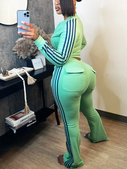Athleisure Stripe Flare Tracksuit Set