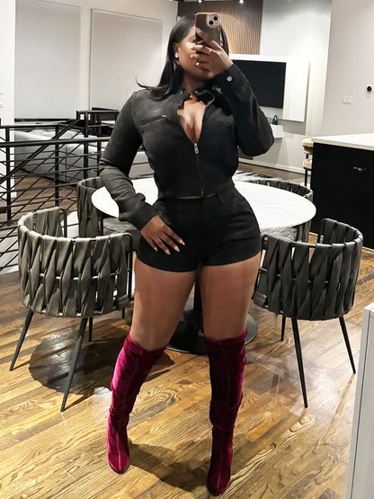 Suede Jacket & Shorts Set