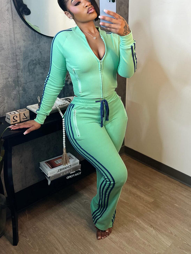 Athleisure Stripe Flare Tracksuit Set