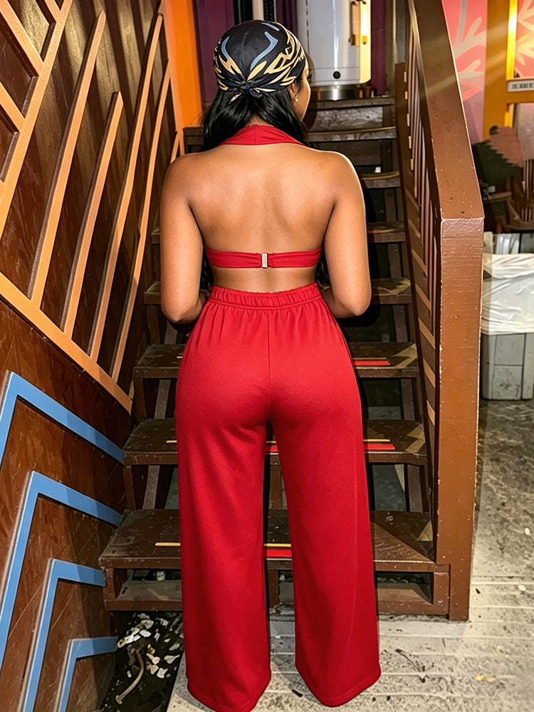 Grommet Crop Top & Wide Pants Set