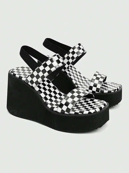 Checker Platform Wedge Sandals