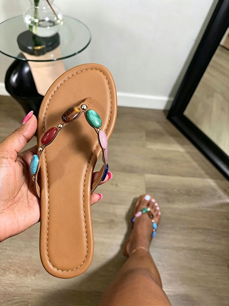 Gemstone Flat Thong Sandals