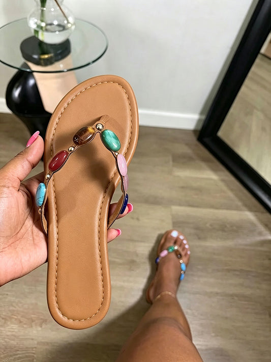 Gemstone Flat Thong Sandals