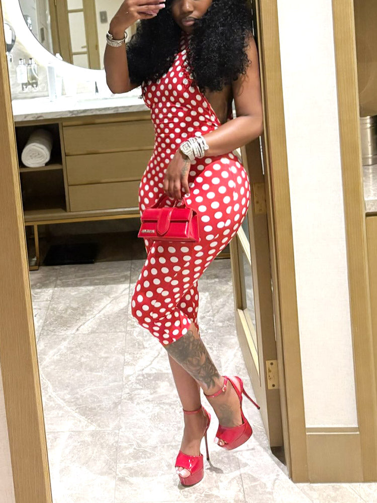 Polka Dot Halter Capri Jumpsuit