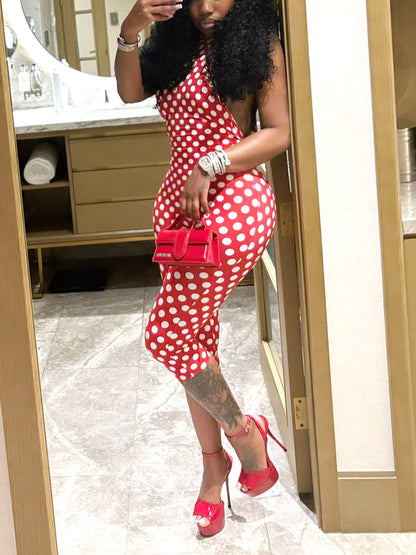 Polka Dot Halter Capri Jumpsuit
