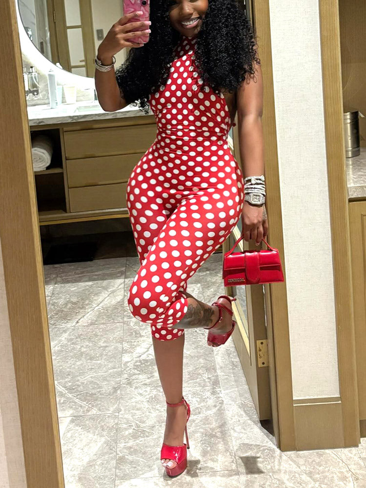 Polka Dot Halter Capri Jumpsuit