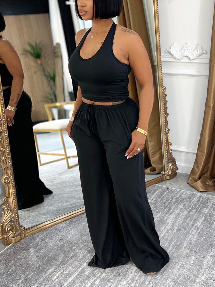 Chill Halter Top & Wide Pants Lounge Set