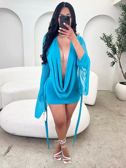 Mesh Plunge Mini Dress