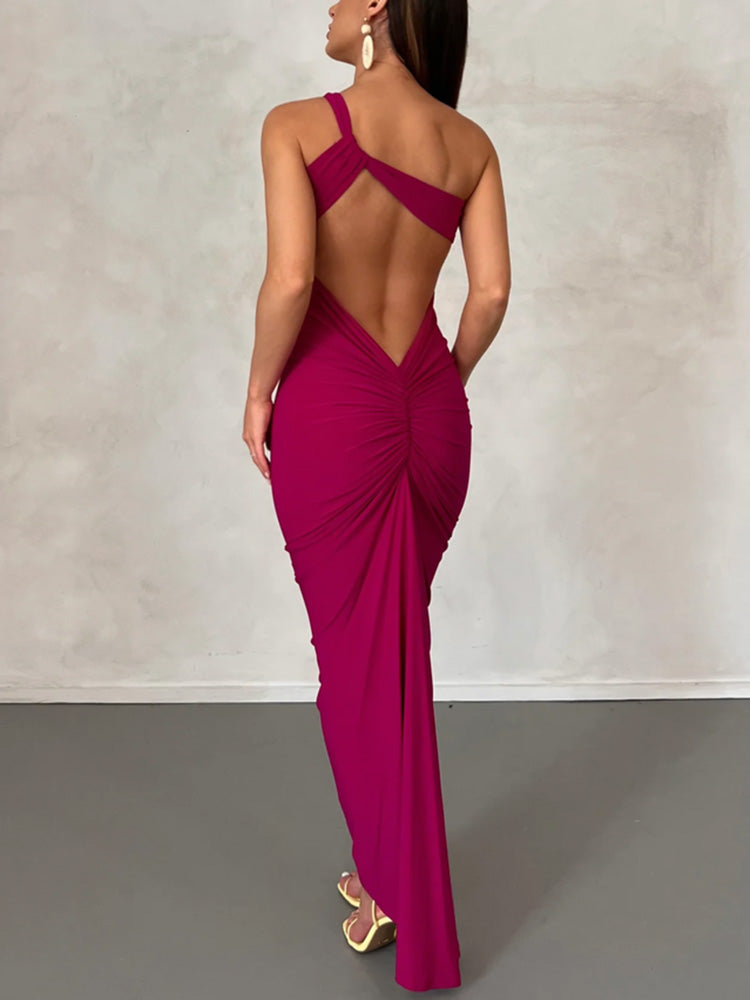 Backless One Shoulder Maxi Dress