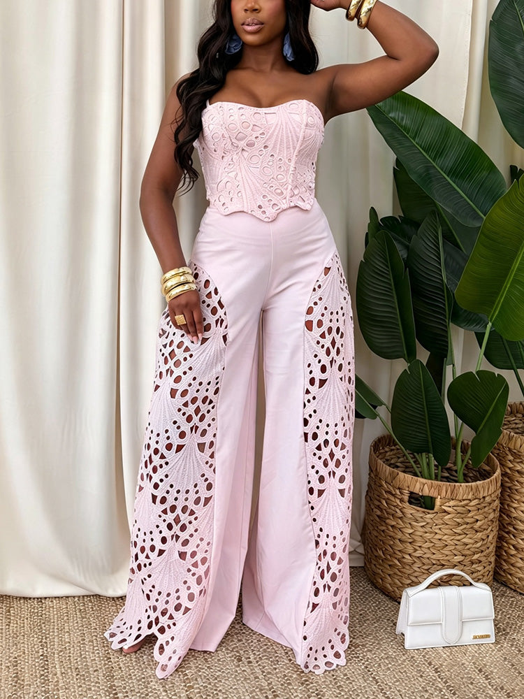 Lace Tube Top & Wide Pants Set