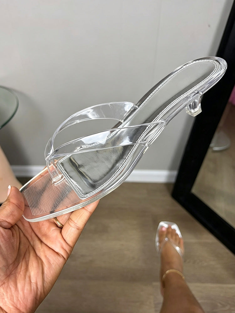 Jelly Thong Kitten Heel Sandals