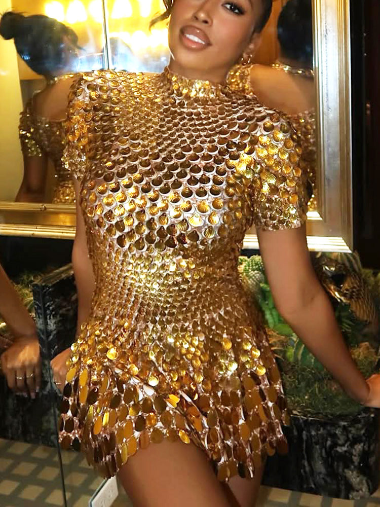 Goddess Sequin Scale Mini Dress