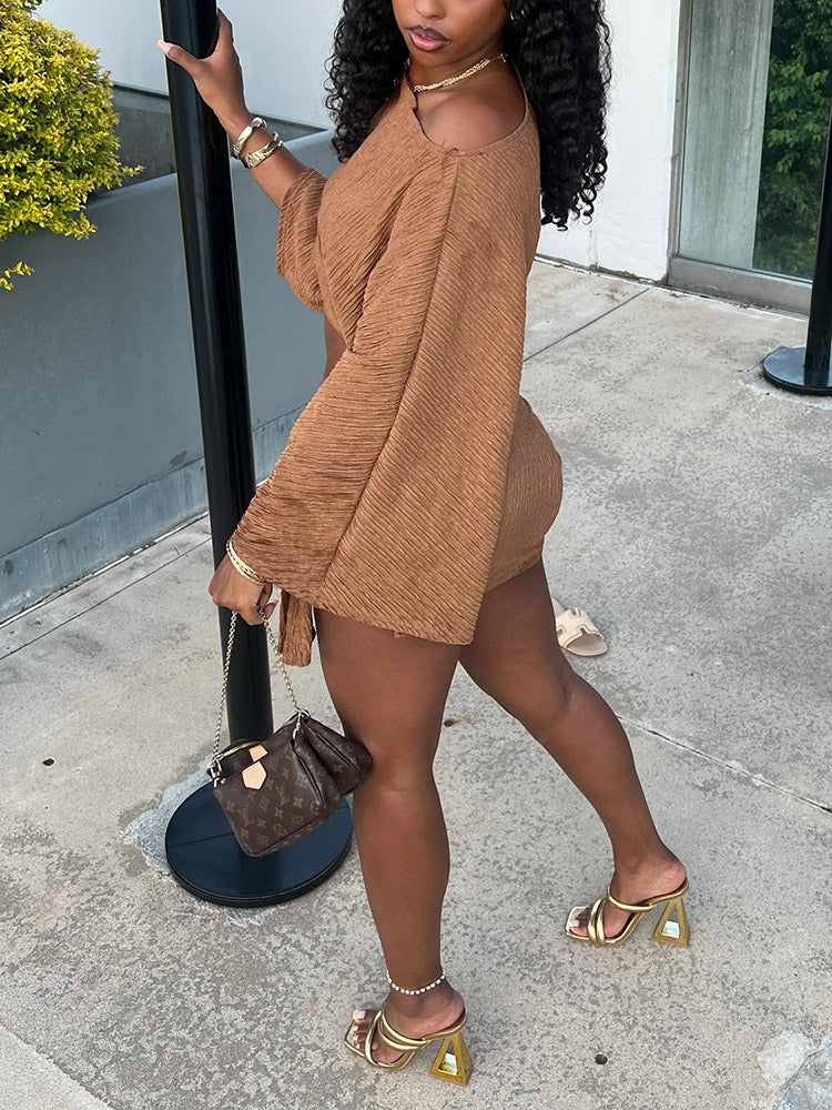 Plissé Asymmetric Top & Mini Skirt Set