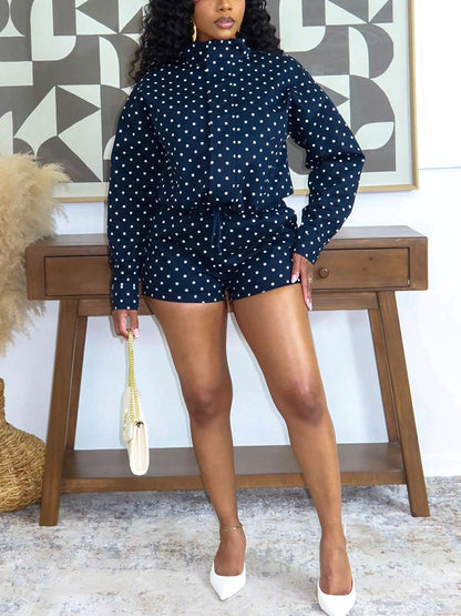 Polka Dot Windbreaker Jacket & Shorts Set