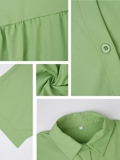 Lapel Button Loose Shirt Dress - ECHOINE