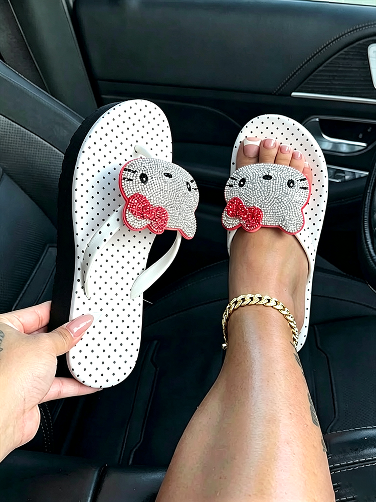Polka Dot Rhinestone Platform Flip Flops