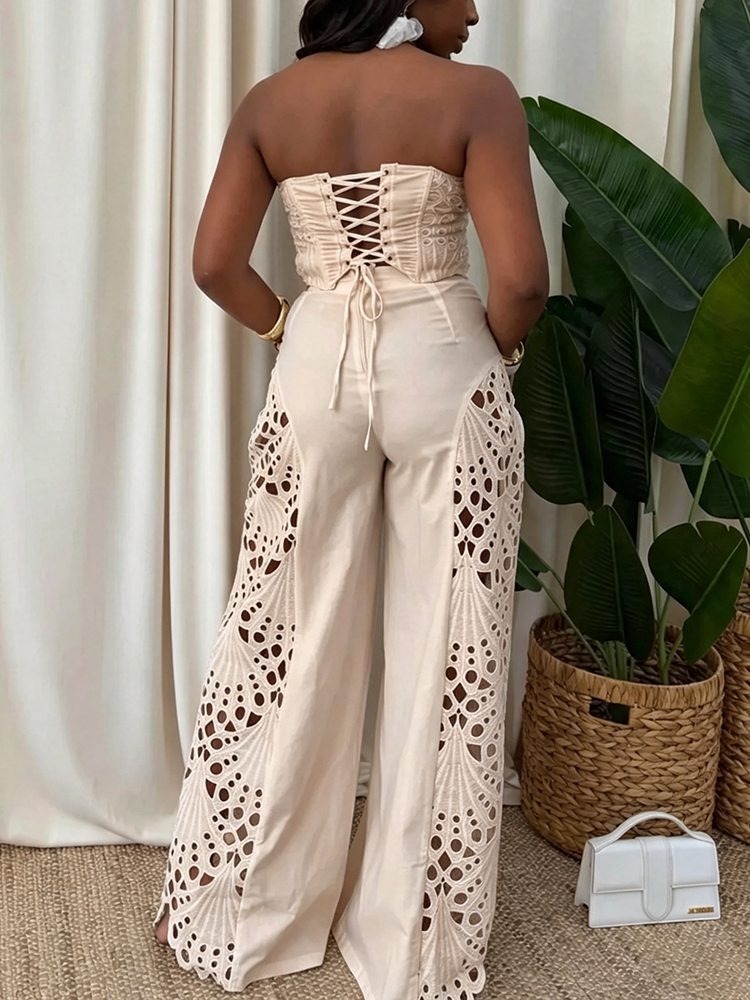 Lace Tube Top & Wide Pants Set