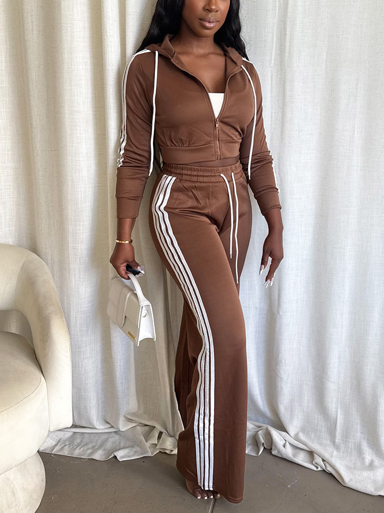 Stripes Crop Hoodie & Wide Pants Set